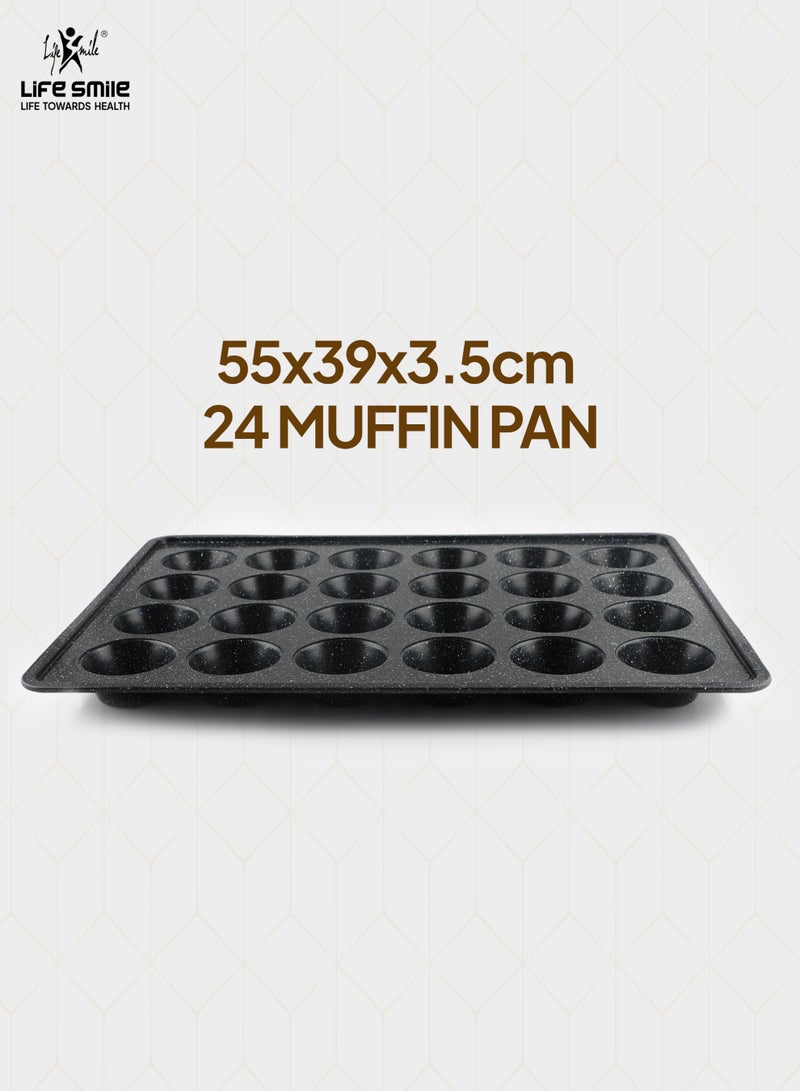 Life Smile Granite Nonstick 24 Cup Muffin Pan – 55×39×3.5 cm Carbon Steel Baking Tray, Oven Safe, Easy Clean - Image 2